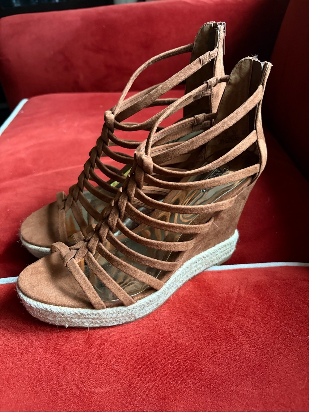Carlos Santana Tan Braided Strappy Espadrille Wedge Sandals - Picture 3 of 6